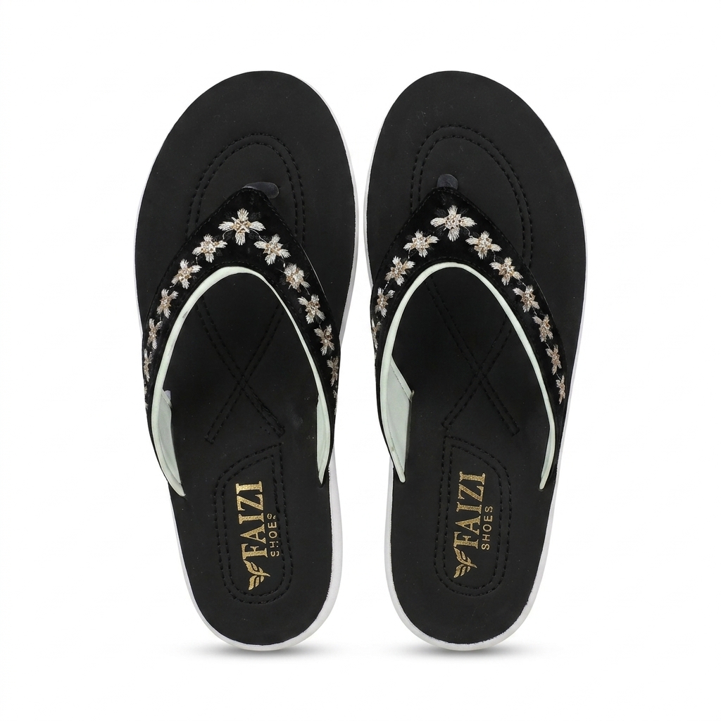 Faizi Ladies Chappal - Black - Image 4