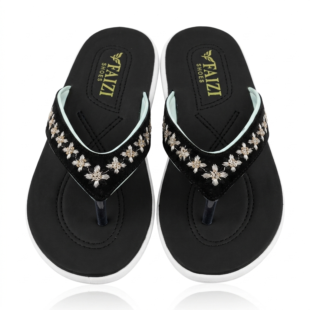 Faizi Ladies Chappal - Black - Image 2