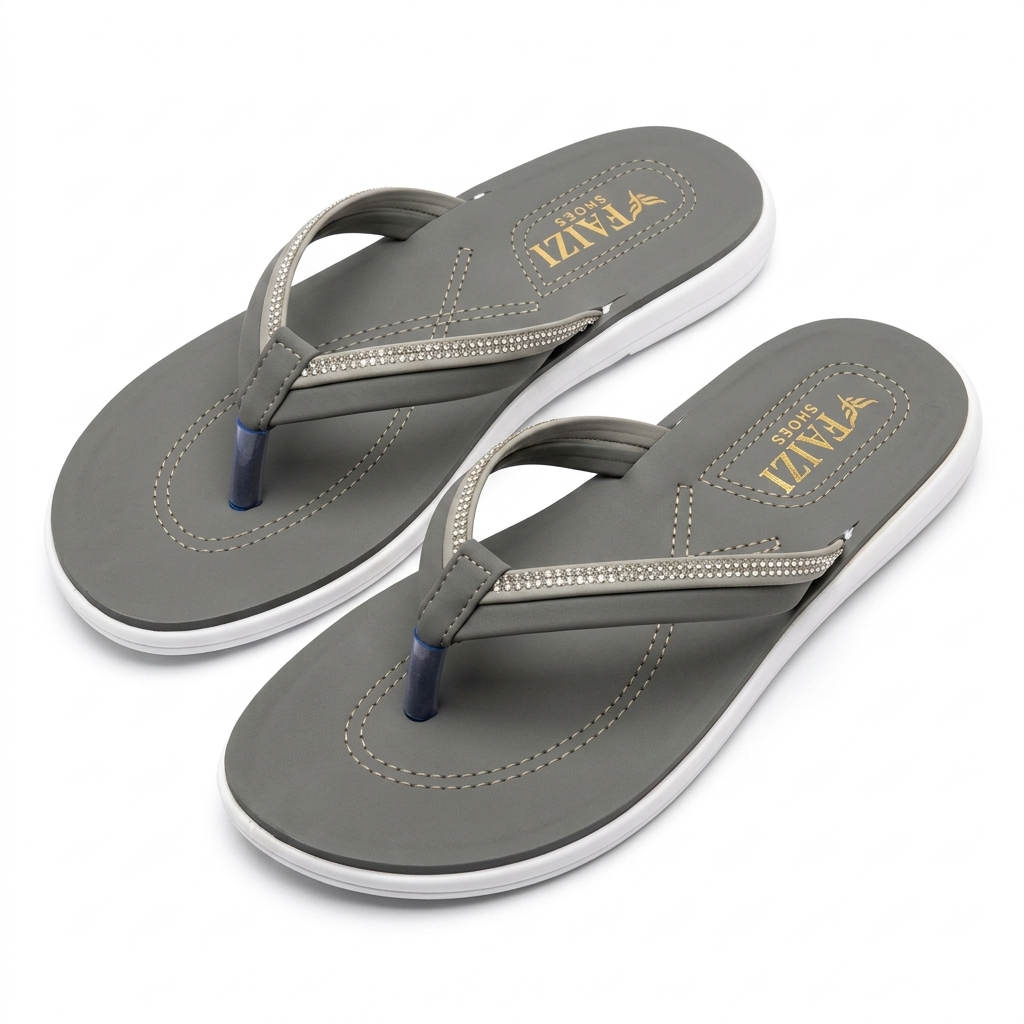 Faizi Ladies Chappal - Grey - Image 3