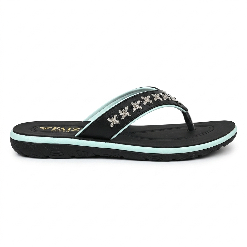 Faizi Ladies Chappal - Black