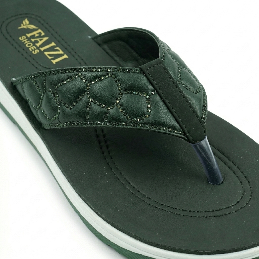 Faizi Ladies Chappal - Green - Image 2