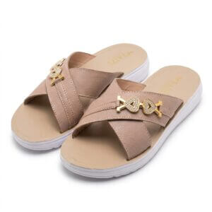Faizi Beige Heart Detail Cross Strap Ladies Chappal