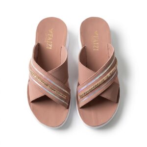 Faizi Pink Sparkle Trim Cross Strap Ladies Chappal
