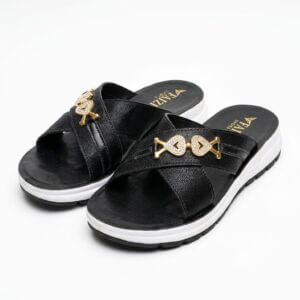 Faizi Black Heart Detail Cross Strap Ladies Chappal