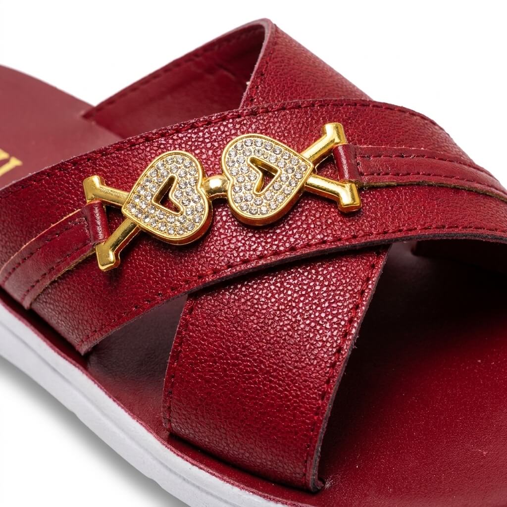 Faizi Red Heart Detail Cross Strap Ladies Chappal - Image 4