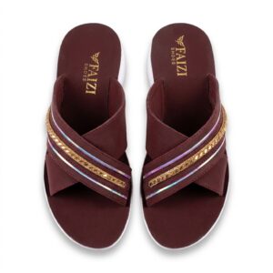 Faizi Maroon Sparkle Trim Cross Strap Ladies Chappal