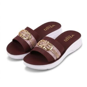 Faizi Maroon Gold Motif Slide Ladies Chappal