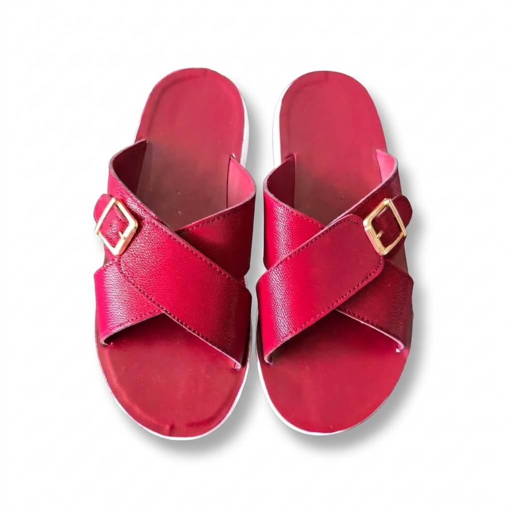 Faizi Red Buckle Cross Strap Ladies Chappal - Image 2