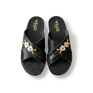 Faizi Black Heart Detail Slim Sole Ladies Chappal