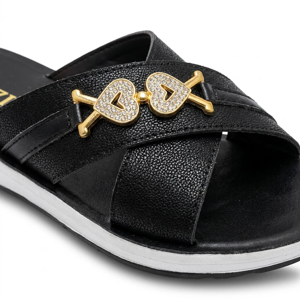 Faizi Black Heart Detail Slim Sole Ladies Chappal - Image 4
